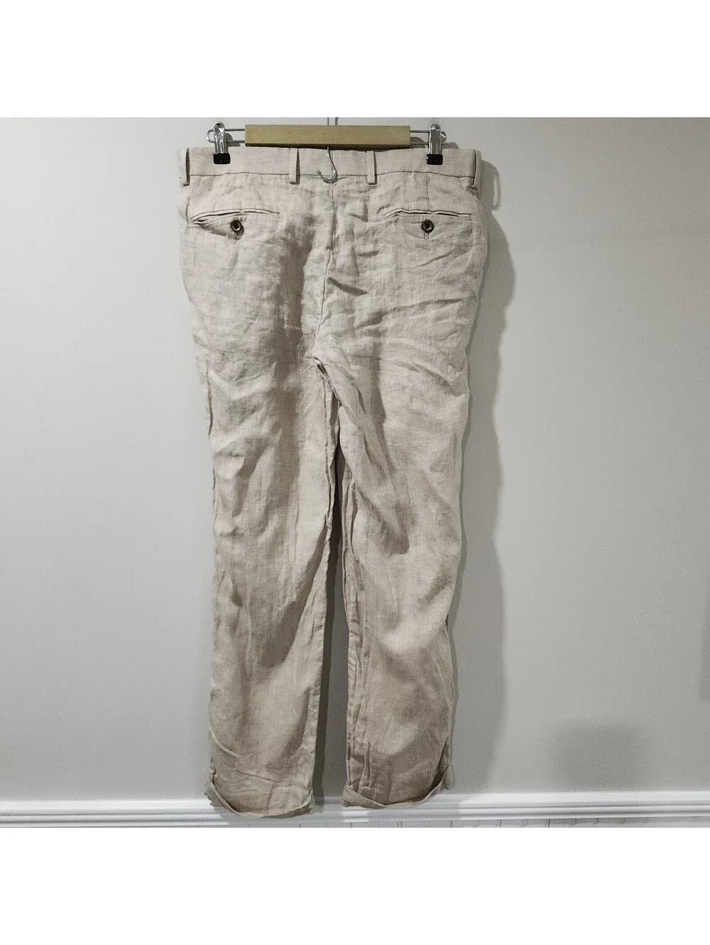 Murano Baird McNutt Linen Zac Fit Cuffed Dress Trousers Pants Slacks 34x30